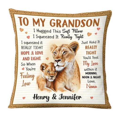 Personalized Gift For Grandson Lion Hug This Pillow