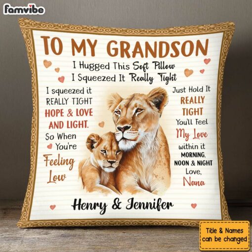 Personalized Gift For Grandson Lion Hug This Pillow