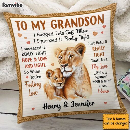 Personalized Gift For Grandson Lion Hug This Pillow