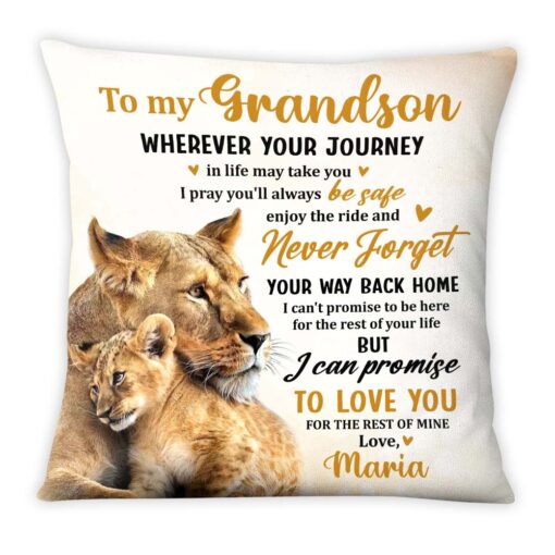 Personalized Gift For Grandson Lion Wherever Your Journey Pillow