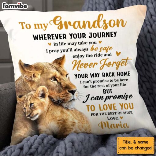 Personalized Gift For Grandson Lion Wherever Your Journey Pillow