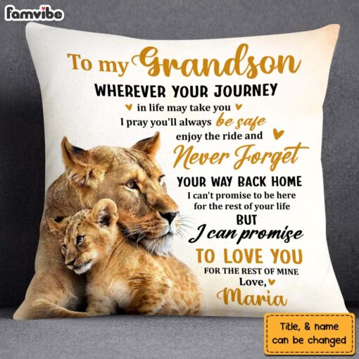 Personalized Gift For Grandson Lion Wherever Your Journey Pillow