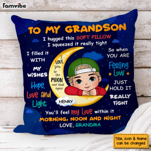 Personalized Gift For Grandson Love You To The Moon And Back Pillow