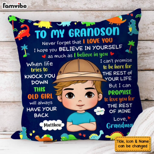 Personalized Gift For Grandson Never Forget I Love You Dinosaur Pillow