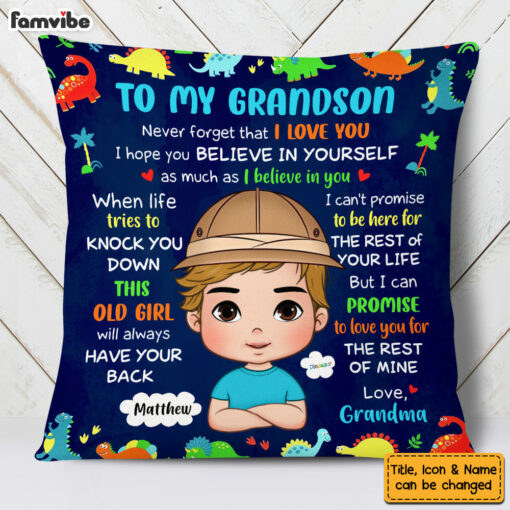 Personalized Gift For Grandson Never Forget I Love You Dinosaur Pillow