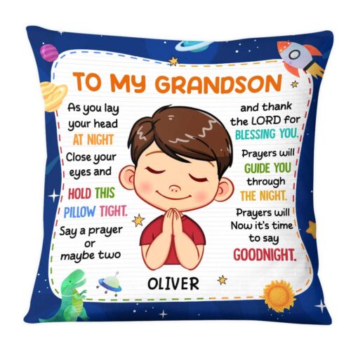 Personalized Gift For Grandson Night Prayer Pillow