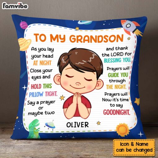 Personalized Gift For Grandson Night Prayer Pillow