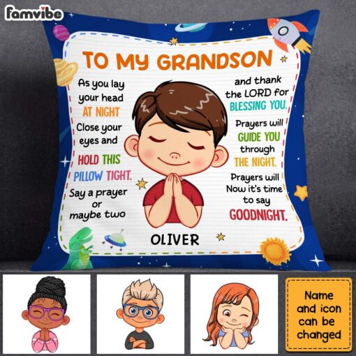 Personalized Gift For Grandson Night Prayer Pillow