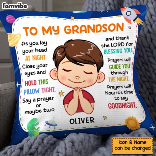 Personalized Gift For Grandson Night Prayer Pillow