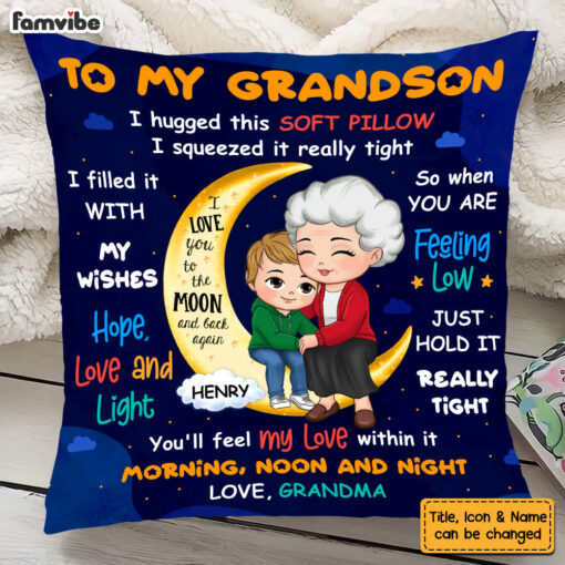 Personalized Gift For Grandson On The Moon Pillow