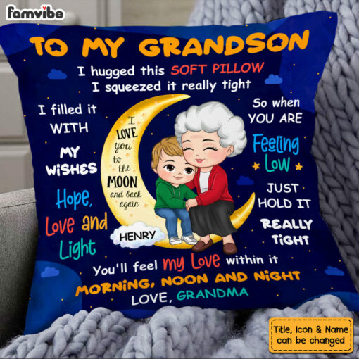 Personalized Gift For Grandson On The Moon Pillow