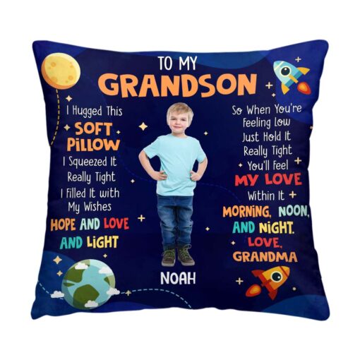 Personalized Gift For Grandson Photo Hug This Pillow