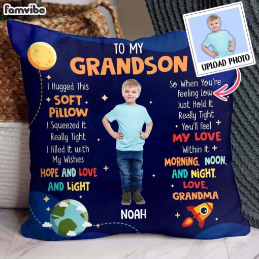 Personalized Gift For Grandson Photo Hug This Pillow