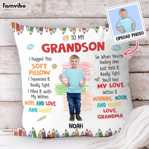 Personalized Gift For Grandson Photo Hug This Pillow