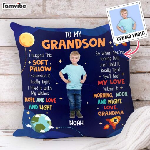 Personalized Gift For Grandson Photo Hug This Pillow