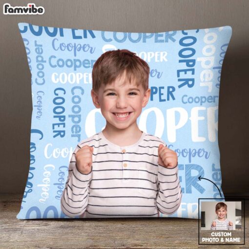 Personalized Gift For Grandson Photo Name Background Pillow