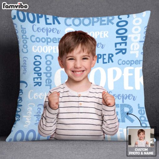 Personalized Gift For Grandson Photo Name Background Pillow