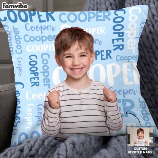 Personalized Gift For Grandson Photo Name Background Pillow