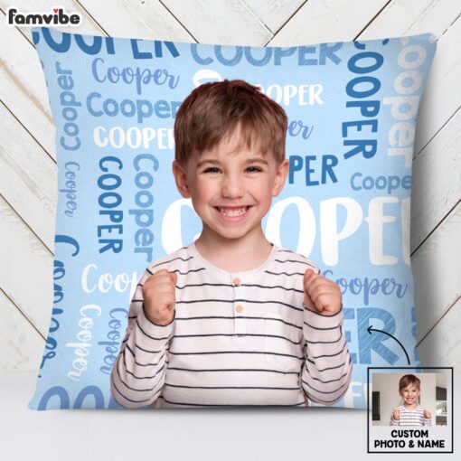 Personalized Gift For Grandson Photo Name Background Pillow