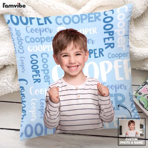 Personalized Gift For Grandson Photo Name Background Pillow