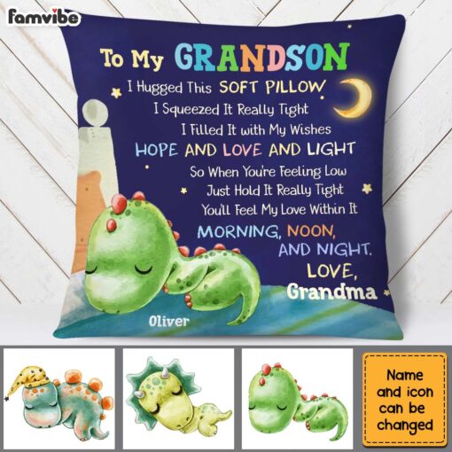 Personalized Gift For Grandson Sleeping Dino To my Grandson Pillow