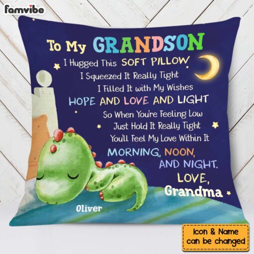 Personalized Gift For Grandson Sleeping Dino To my Grandson Pillow