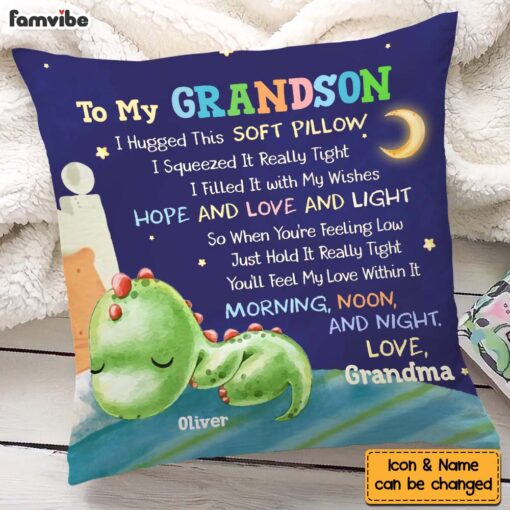 Personalized Gift For Grandson Sleeping Dino To my Grandson Pillow