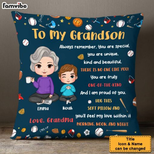 Personalized Gift For Grandson Sport Theme Hug This Pillow