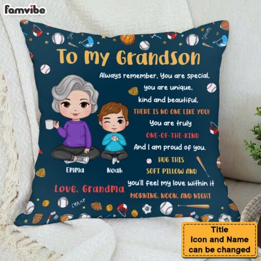 Personalized Gift For Grandson Sport Theme Hug This Pillow