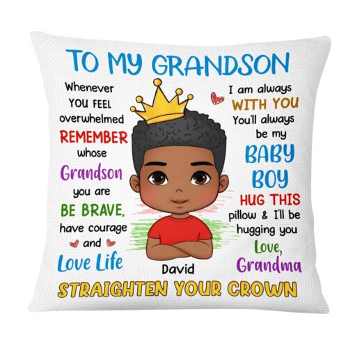 Personalized Gift For Grandson Straighten Your Crown Pillow