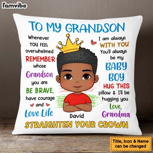 Personalized Gift For Grandson Straighten Your Crown Pillow