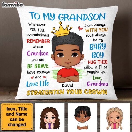 Personalized Gift For Grandson Straighten Your Crown Pillow