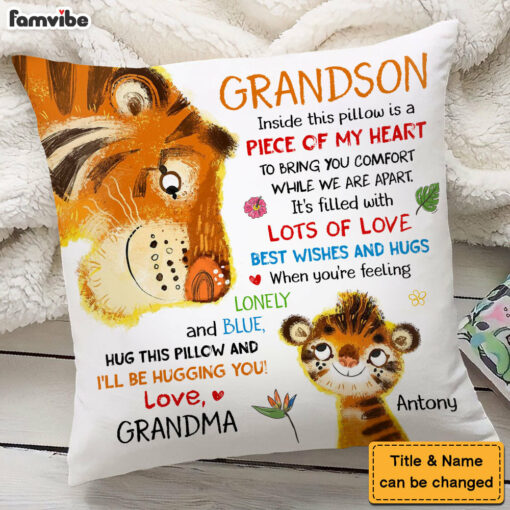 Personalized Gift For Grandson Tiger Hug This Pillow