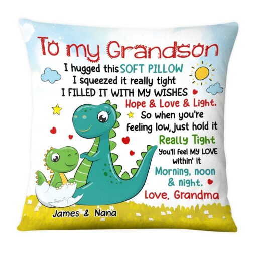 Personalized Gift For Grandson To My Grandson Cute Dino Pillow