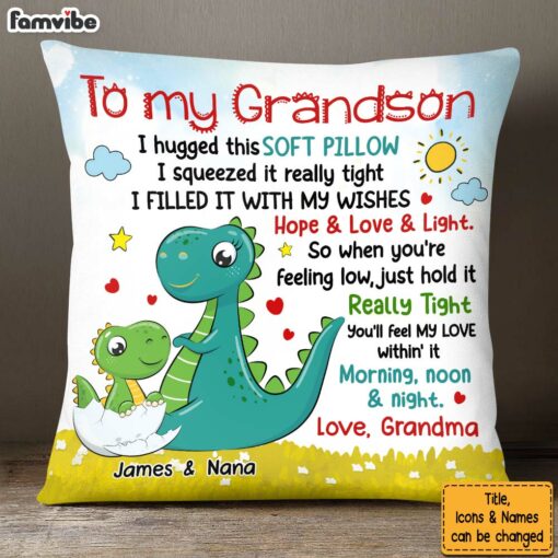 Personalized Gift For Grandson To My Grandson Cute Dino Pillow