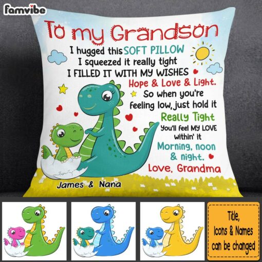 Personalized Gift For Grandson To My Grandson Cute Dino Pillow