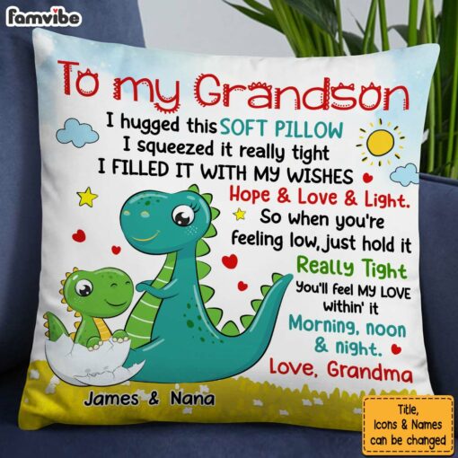 Personalized Gift For Grandson To My Grandson Cute Dino Pillow