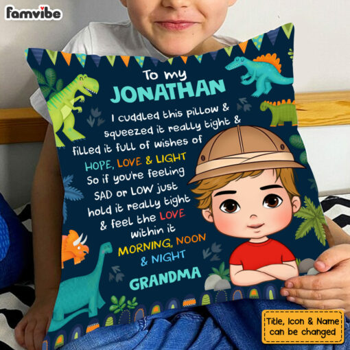 Personalized Gift For Grandson To My Grandson Dinosaur Theme Kid Pillow