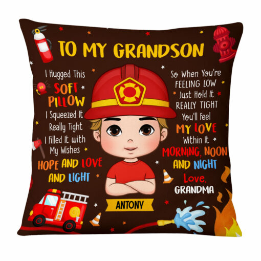 Personalized Gift For Grandson To My Grandson Fireman Kid Pillow