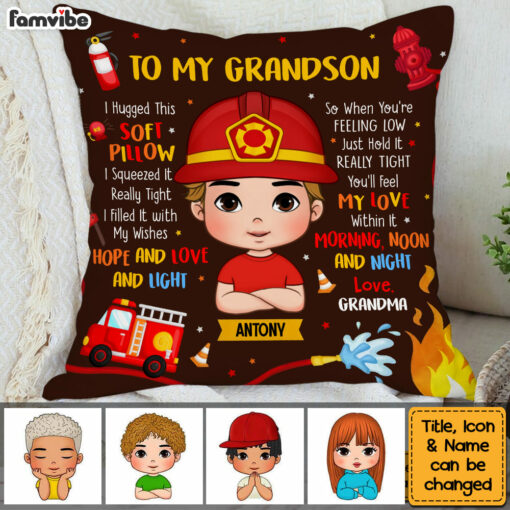 Personalized Gift For Grandson To My Grandson Fireman Kid Pillow