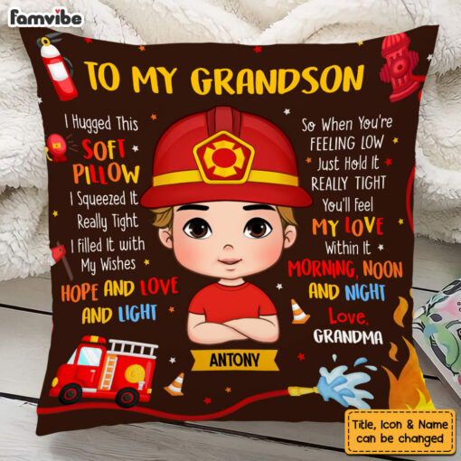 Personalized Gift For Grandson To My Grandson Fireman Kid Pillow