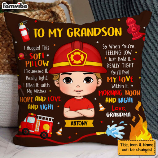 Personalized Gift For Grandson To My Grandson Fireman Kid Pillow