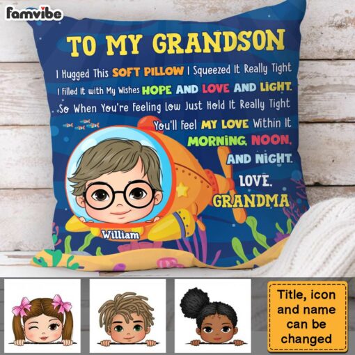 Personalized Gift For Grandson To My Grandson Submarine Ocean Theme Pillow