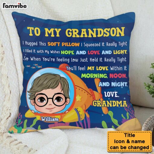 Personalized Gift For Grandson To My Grandson Submarine Ocean Theme Pillow