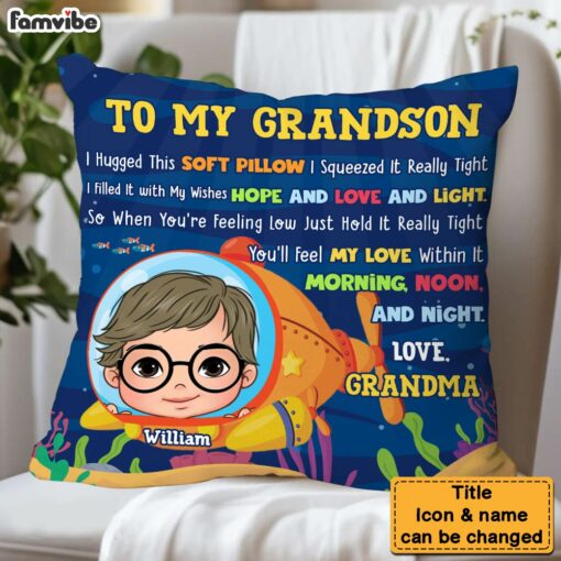 Personalized Gift For Grandson To My Grandson Submarine Ocean Theme Pillow