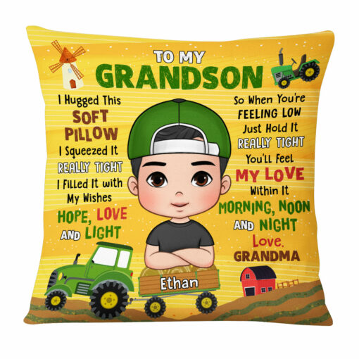 Personalized Gift For Grandson To My Grandson Tractor Theme Pillow