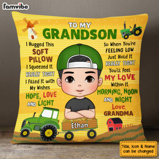 Personalized Gift For Grandson To My Grandson Tractor Theme Pillow