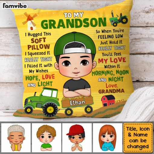 Personalized Gift For Grandson To My Grandson Tractor Theme Pillow