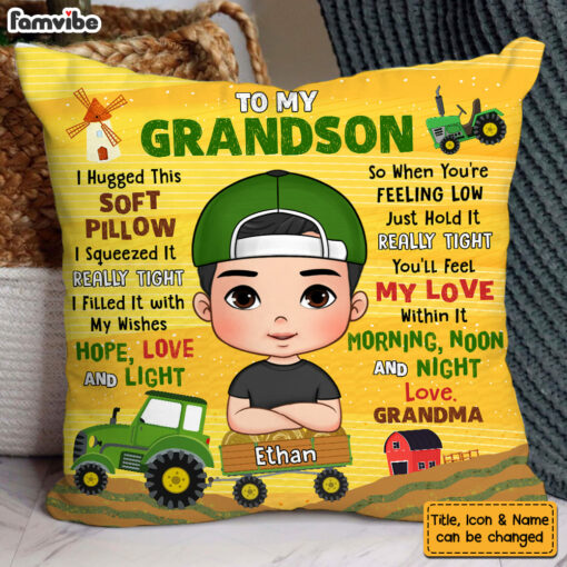 Personalized Gift For Grandson To My Grandson Tractor Theme Pillow