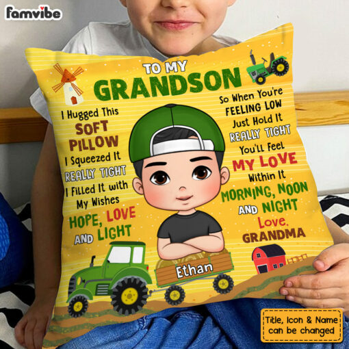 Personalized Gift For Grandson To My Grandson Tractor Theme Pillow